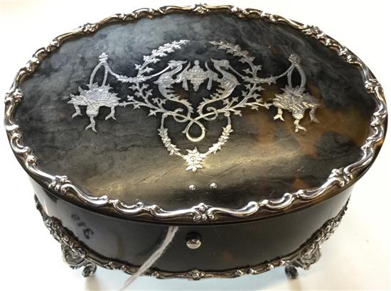 Late Victorian silver-mounted tortoiseshell oval jewellery box